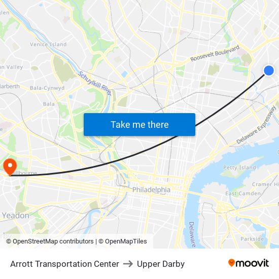 Arrott Transportation Center to Upper Darby map