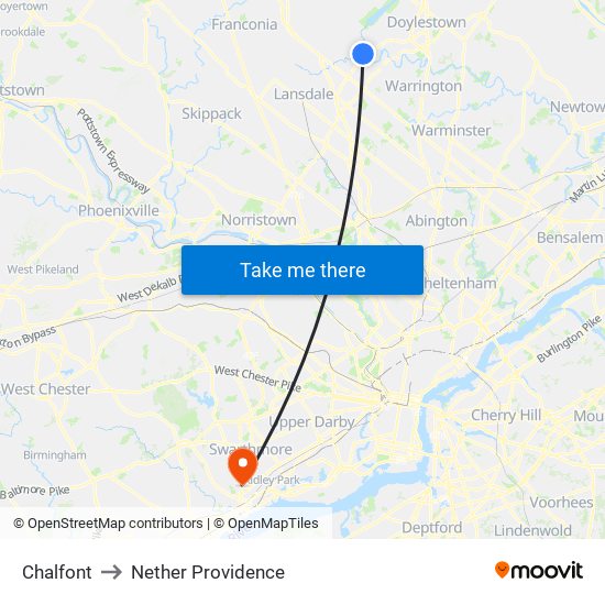 Chalfont to Nether Providence map