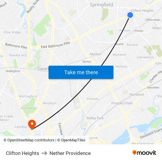 Clifton Heights to Nether Providence map