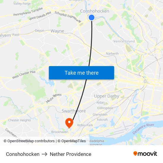 Conshohocken to Nether Providence map