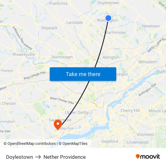 Doylestown to Nether Providence map