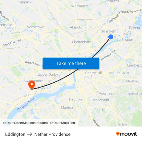 Eddington to Nether Providence map