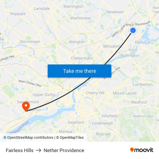 Fairless Hills to Nether Providence map