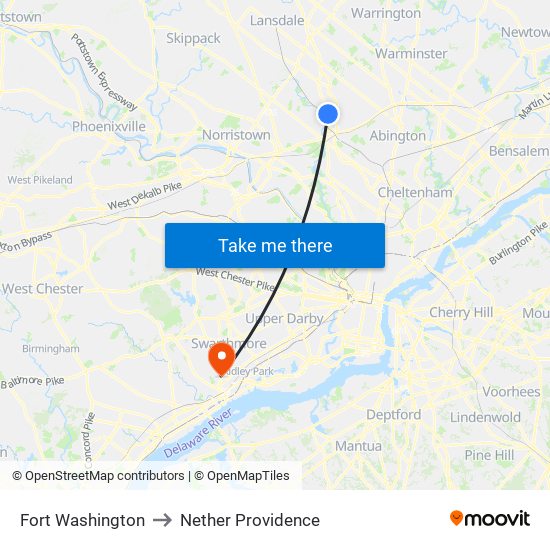 Fort Washington to Nether Providence map