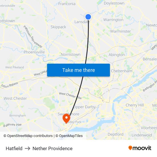 Hatfield to Nether Providence map