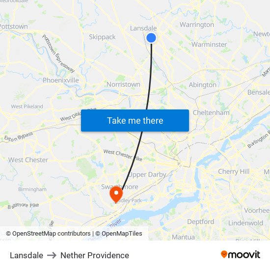 Lansdale to Nether Providence map