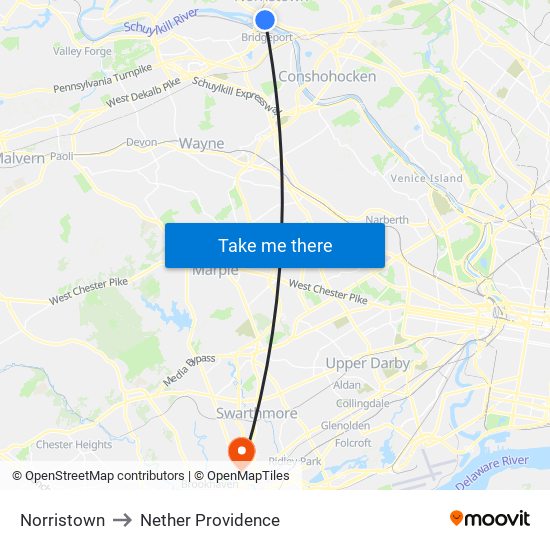 Norristown to Nether Providence map