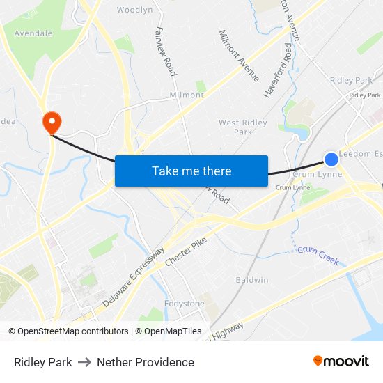 Ridley Park to Nether Providence map