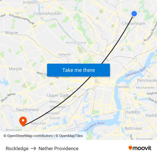Rockledge to Nether Providence map