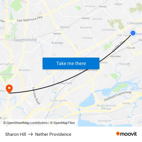 Sharon Hill to Nether Providence map