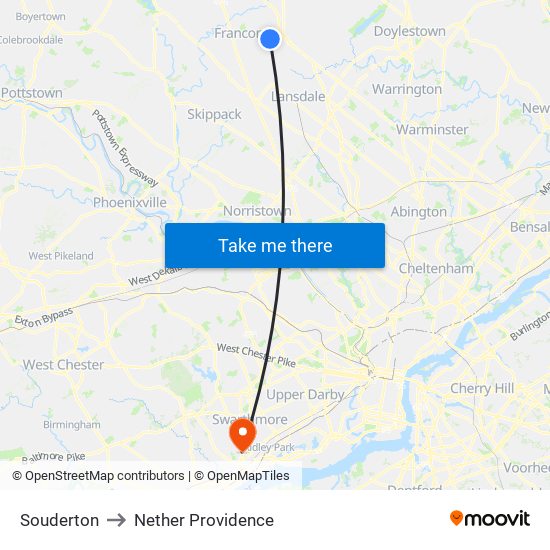 Souderton to Nether Providence map