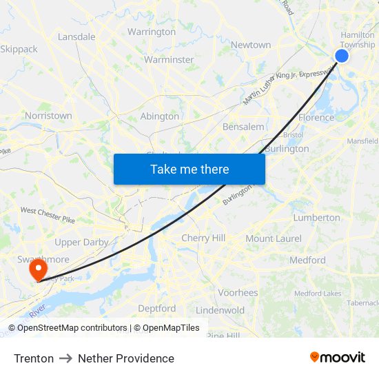 Trenton to Nether Providence map