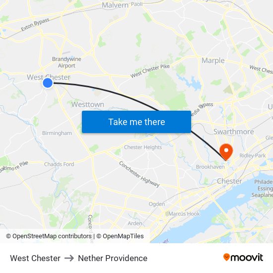 West Chester to Nether Providence map