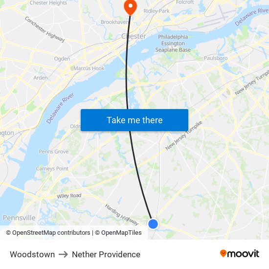 Woodstown to Nether Providence map