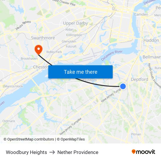 Woodbury Heights to Nether Providence map