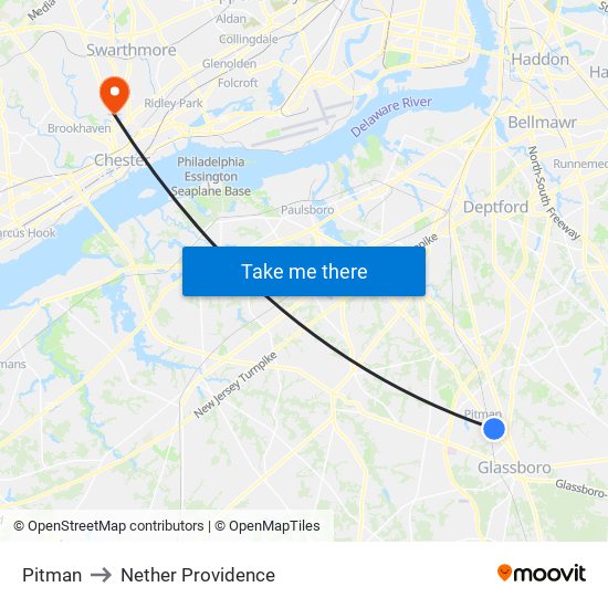 Pitman to Nether Providence map