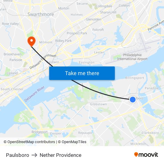 Paulsboro to Nether Providence map