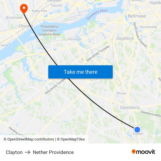 Clayton to Nether Providence map