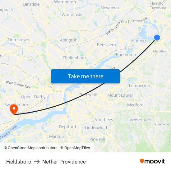 Fieldsboro to Nether Providence map