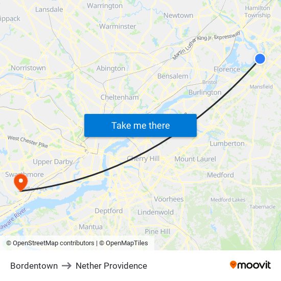 Bordentown to Nether Providence map