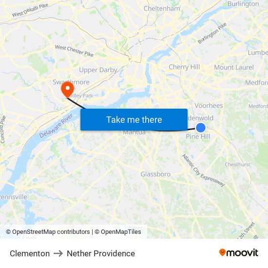 Clementon to Nether Providence map