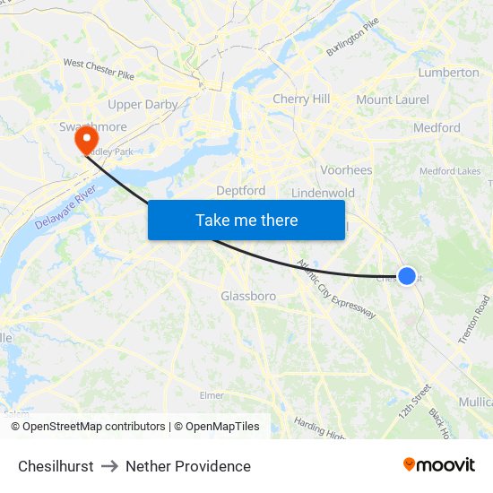 Chesilhurst to Nether Providence map