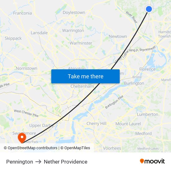 Pennington to Nether Providence map