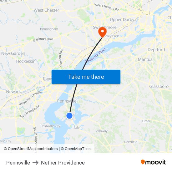 Pennsville to Nether Providence map