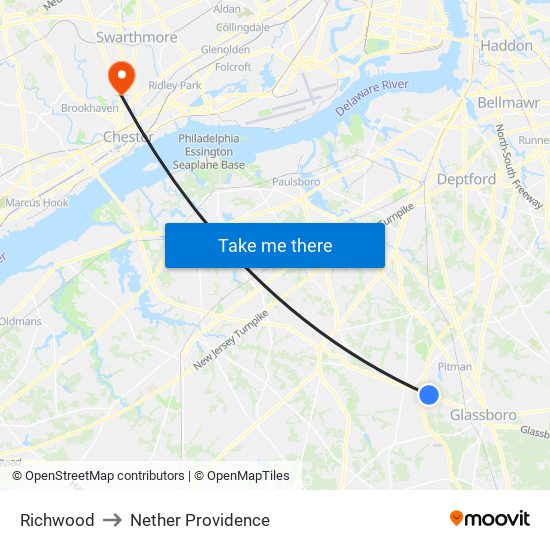 Richwood to Nether Providence map