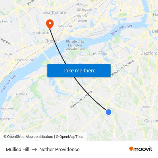 Mullica Hill to Nether Providence map