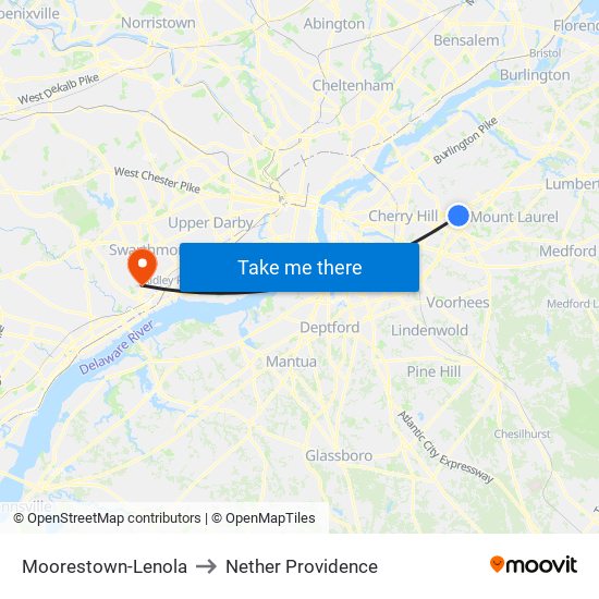 Moorestown-Lenola to Nether Providence map