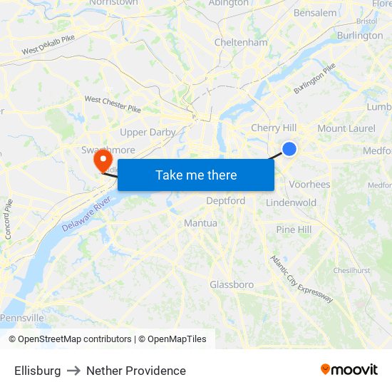 Ellisburg to Nether Providence map