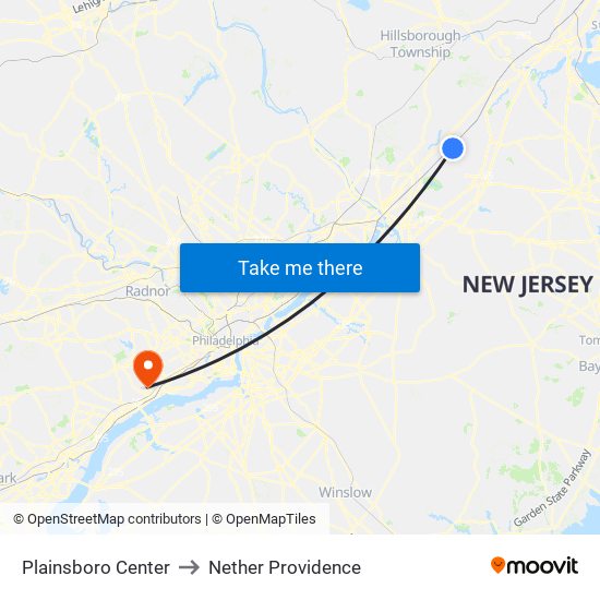 Plainsboro Center to Nether Providence map