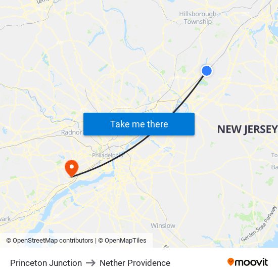 Princeton Junction to Nether Providence map