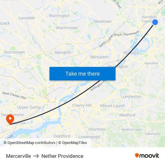 Mercerville to Nether Providence map