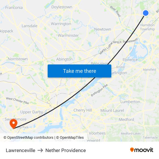 Lawrenceville to Nether Providence map