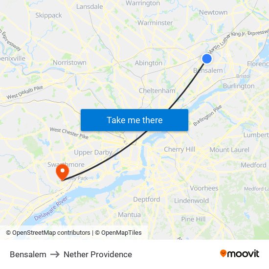 Bensalem to Nether Providence map