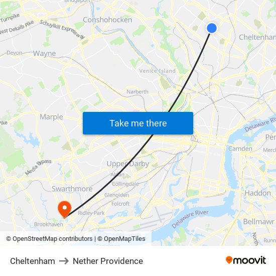 Cheltenham to Nether Providence map