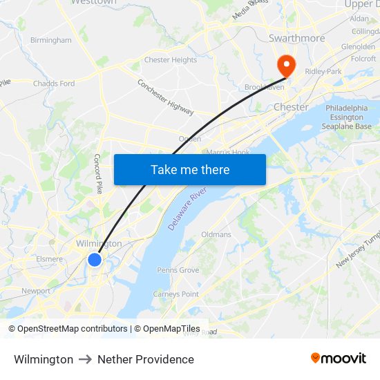 Wilmington to Nether Providence map