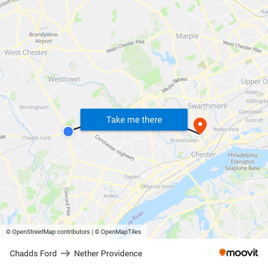 Chadds Ford to Nether Providence map