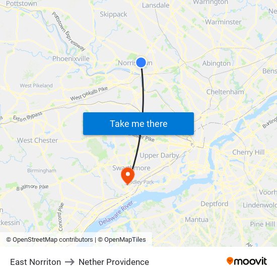 East Norriton to Nether Providence map