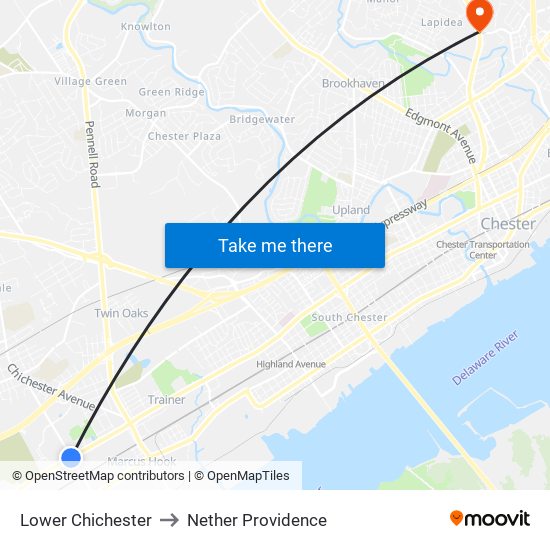 Lower Chichester to Nether Providence map