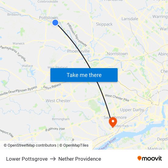 Lower Pottsgrove to Nether Providence map
