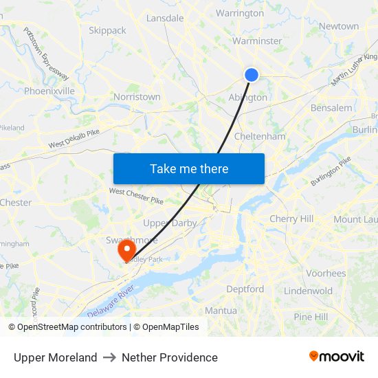 Upper Moreland to Nether Providence map