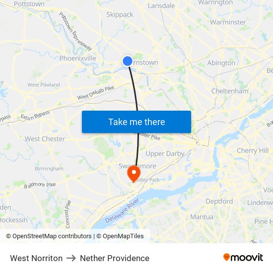 West Norriton to Nether Providence map
