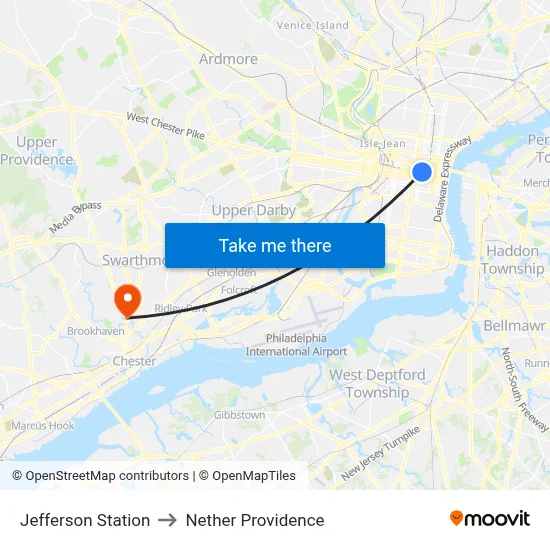 Jefferson Station to Nether Providence map