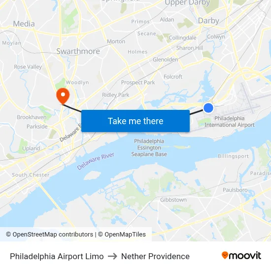 Philadelphia Airport Limo to Nether Providence map