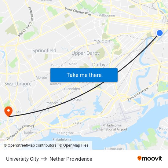 University City to Nether Providence map