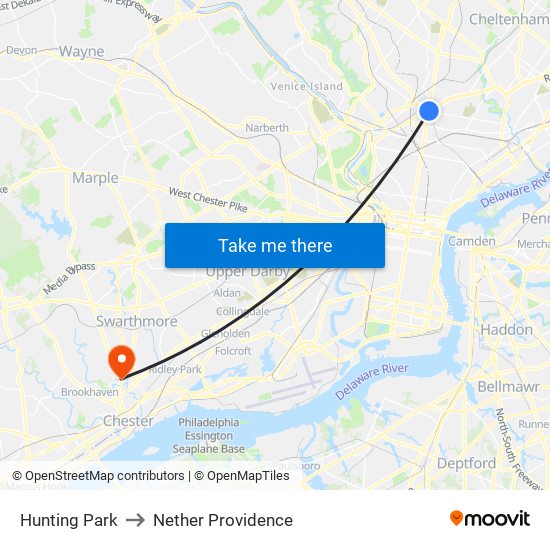 Hunting Park to Nether Providence map