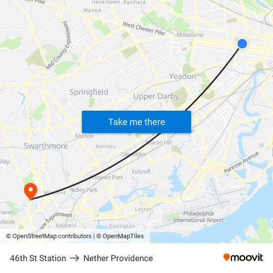 46th St Station to Nether Providence map